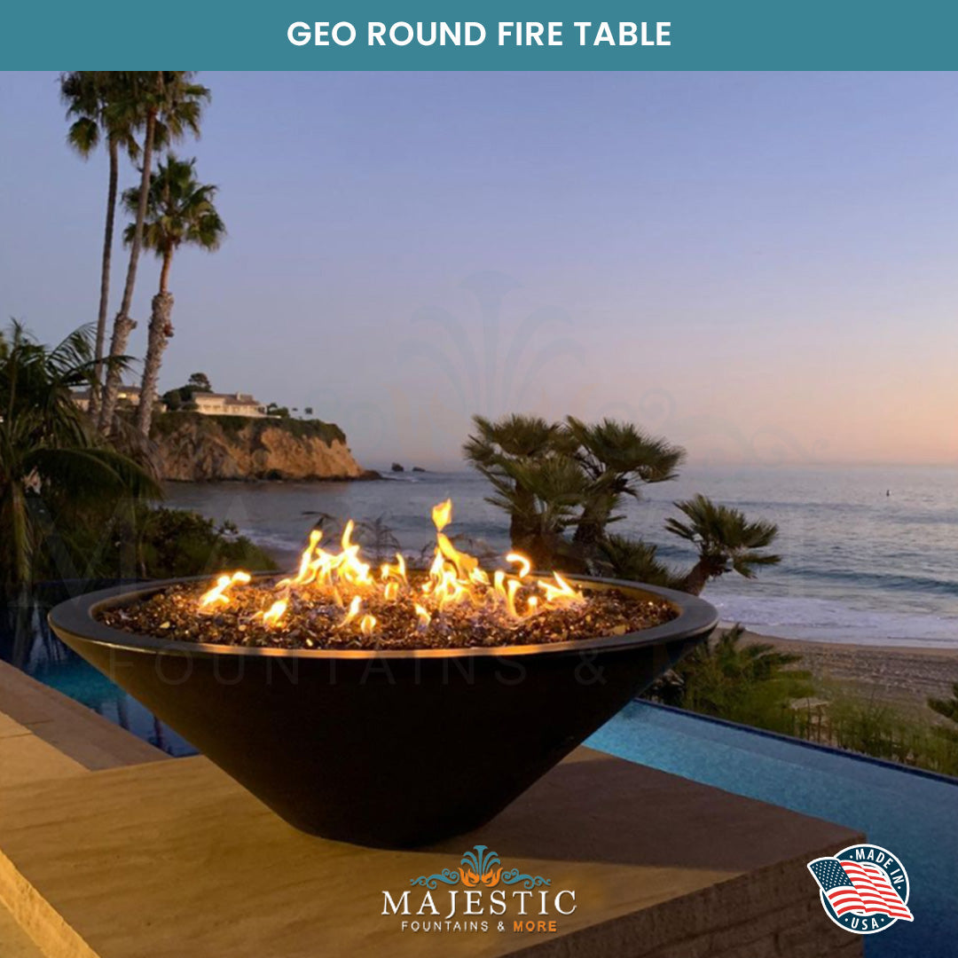 Geo Round Fire Table in GFRC Concrete - Majestic Fountains