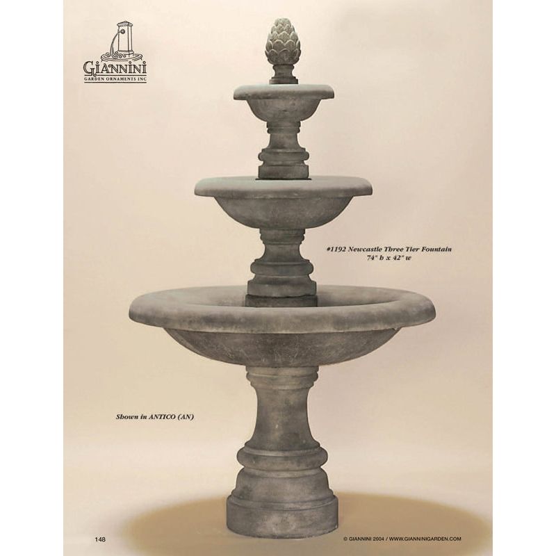 Newcastle Three Tier Concrete Outdoor Fountain with Basin - #1193