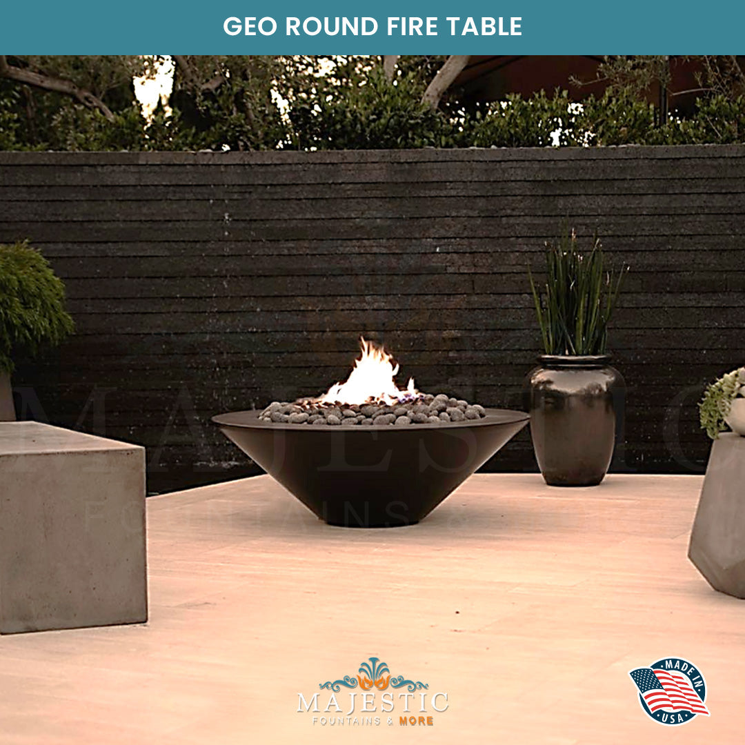 Geo Round Fire Table in GFRC Concrete - Majestic Fountains