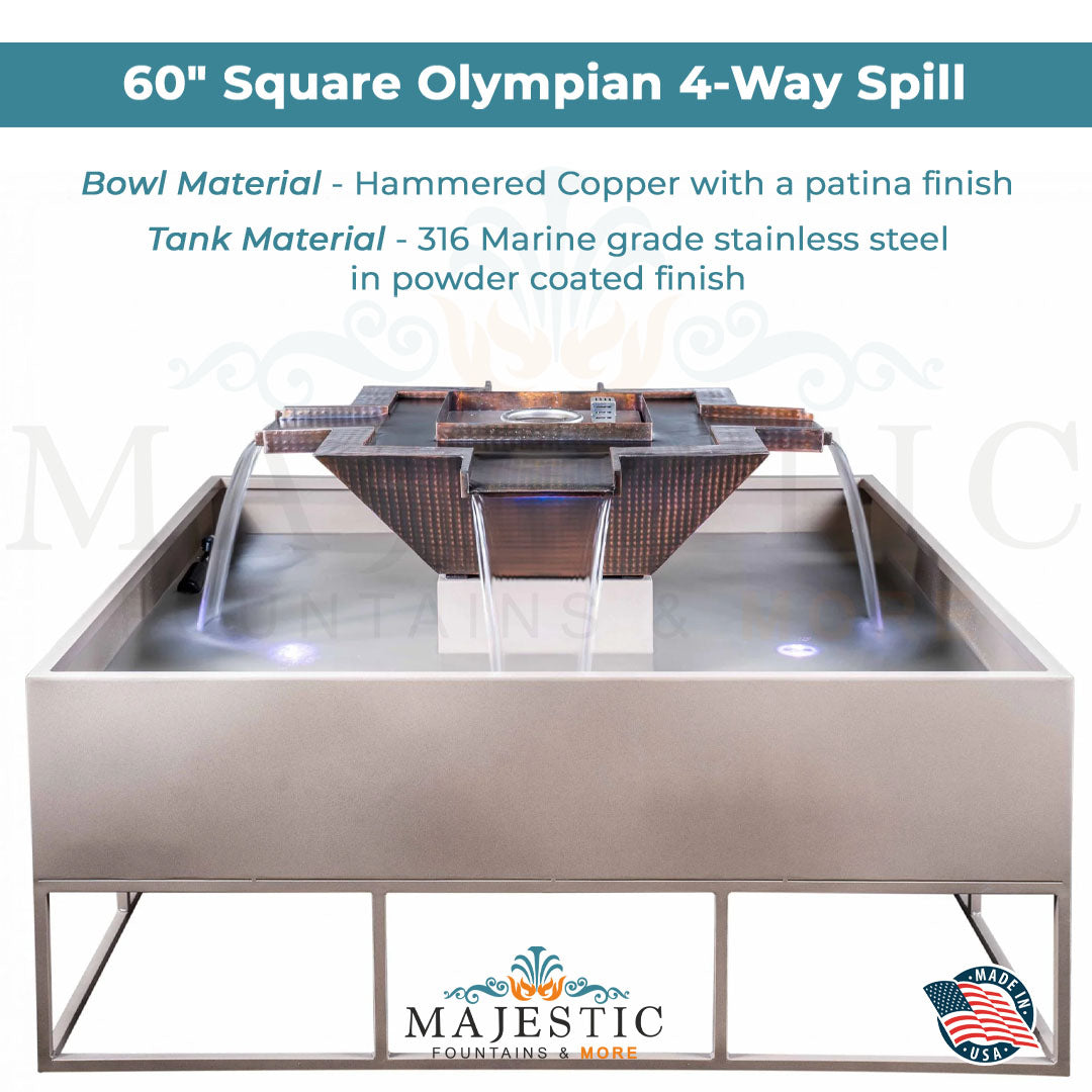 60" Square Olympian 4-Way Spill Fire & Water Bowl in Copper by The Outdoor Plus