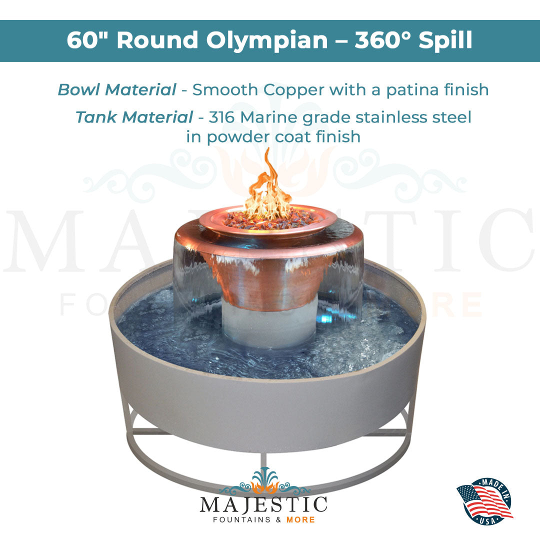 60" Round Olympian - 360 Spill Cazo  Fire & Water Bowl in Copper by The Outdoor Plus