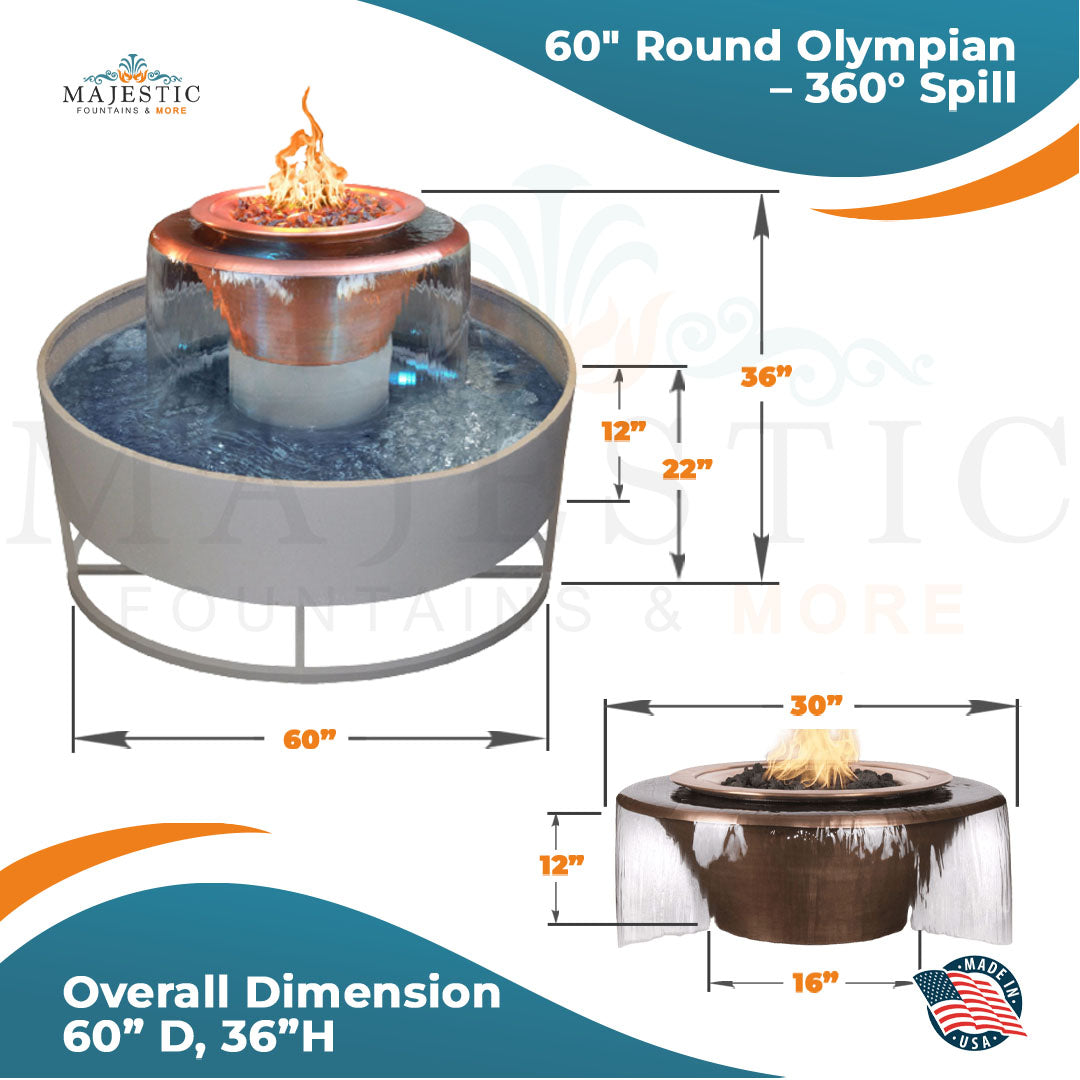 60" Round Olympian - 360 Spill Cazo  Fire & Water Bowl in Copper by The Outdoor Plus