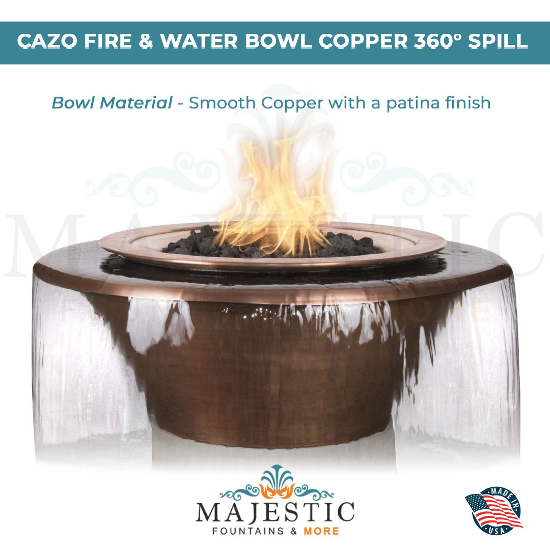 The Outdoor Plus Cazo 360 Fire & Water Bowl in Smooth Patina Copper