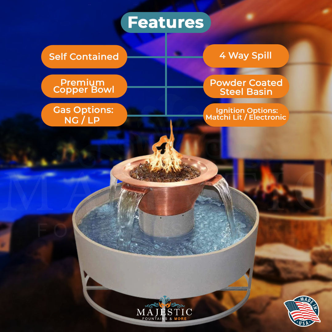 The Outdoor Plus Cazo 360 Fire & Water Bowl in Smooth Patina Copper