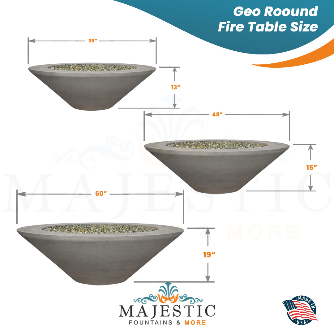 Geo Round Fire Table in GFRC Concrete Size - Majestic Fountains