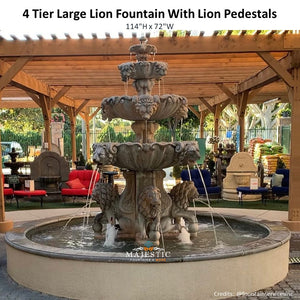 4 Tier Large Lion Fountain With Lion Pedestals in Cast Stone - 258-FLCP - Majestic Fountains and More