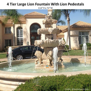 4 Tier Large Lion Fountain With Lion Pedestals in Cast Stone - 258-FLCP - Majestic Fountains and More