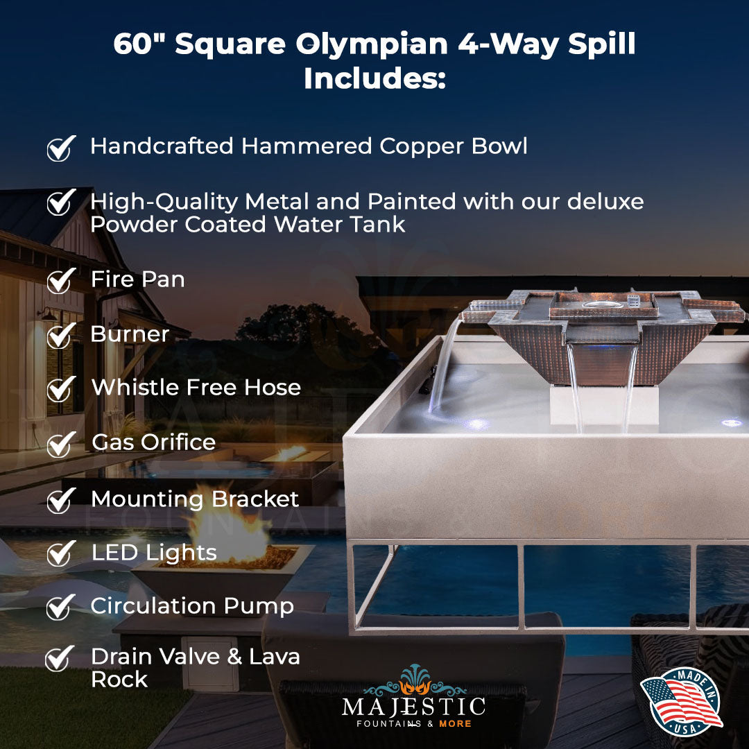 60" Square Olympian 4-Way Spill Fire & Water Bowl in Copper by The Outdoor Plus