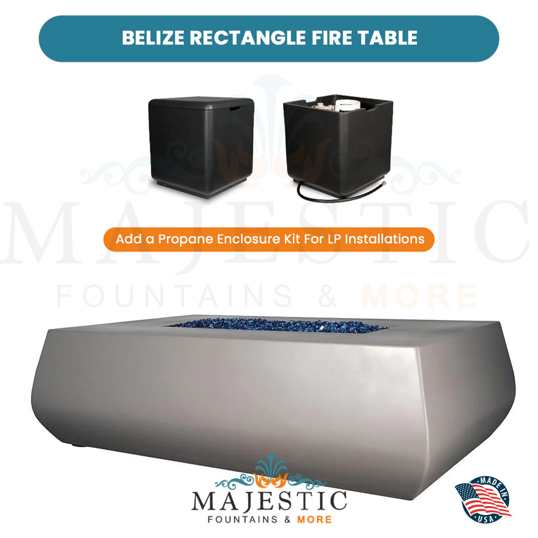 Belize Rectangle Fire Table in GFRC Concrete Propane Enclosure - Majestic Fountains