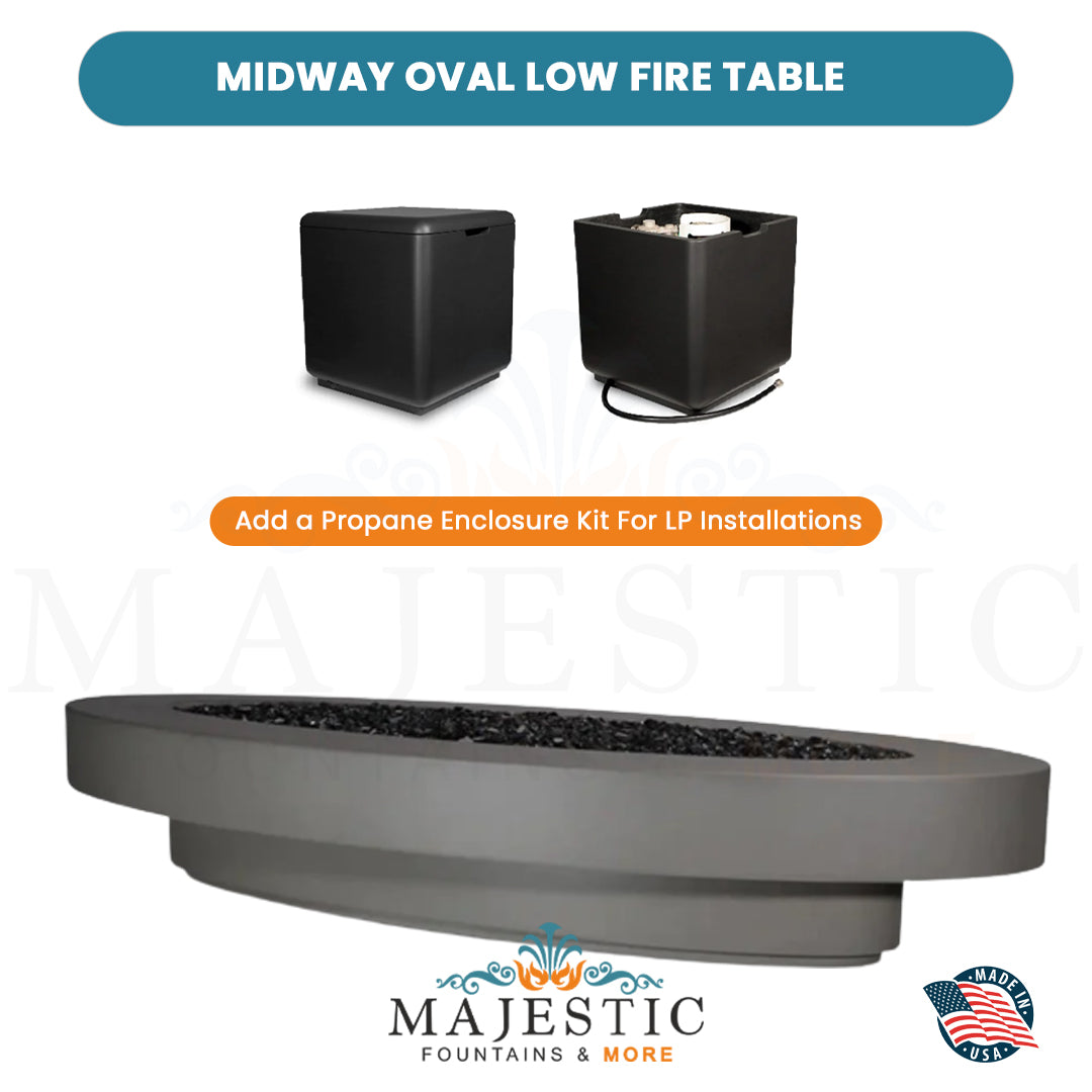 Midway Oval Low Fire Table in GFRC Concrete - Majestic Fountains