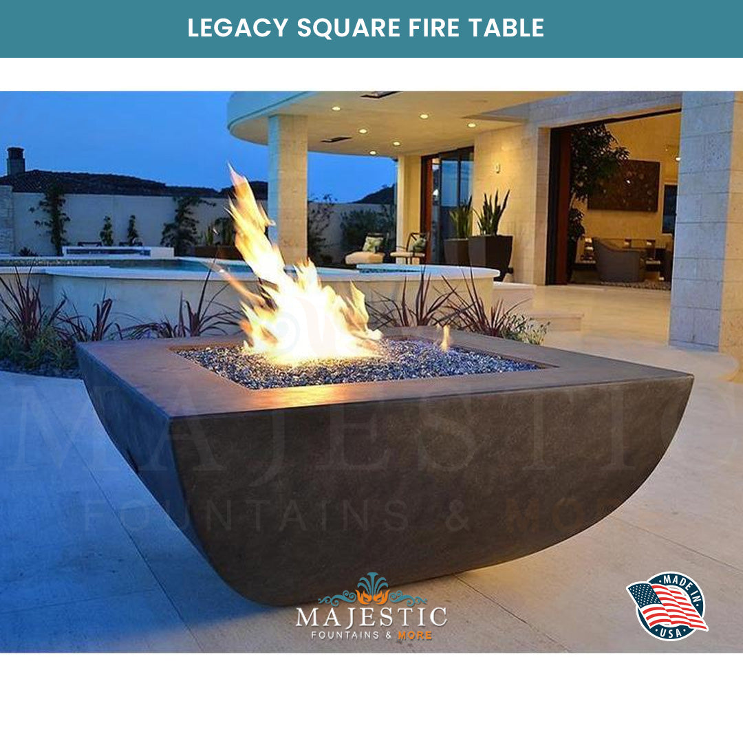 Legacy Square Fire Table in GFRC Concrete - Majestic Fountains