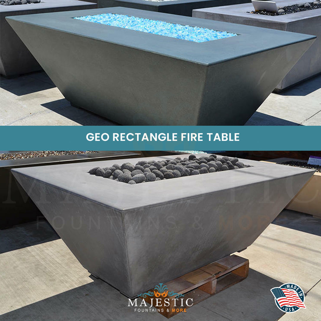 Geo Rectangle Fire Table in GFRC Concrete - Majestic Fountains