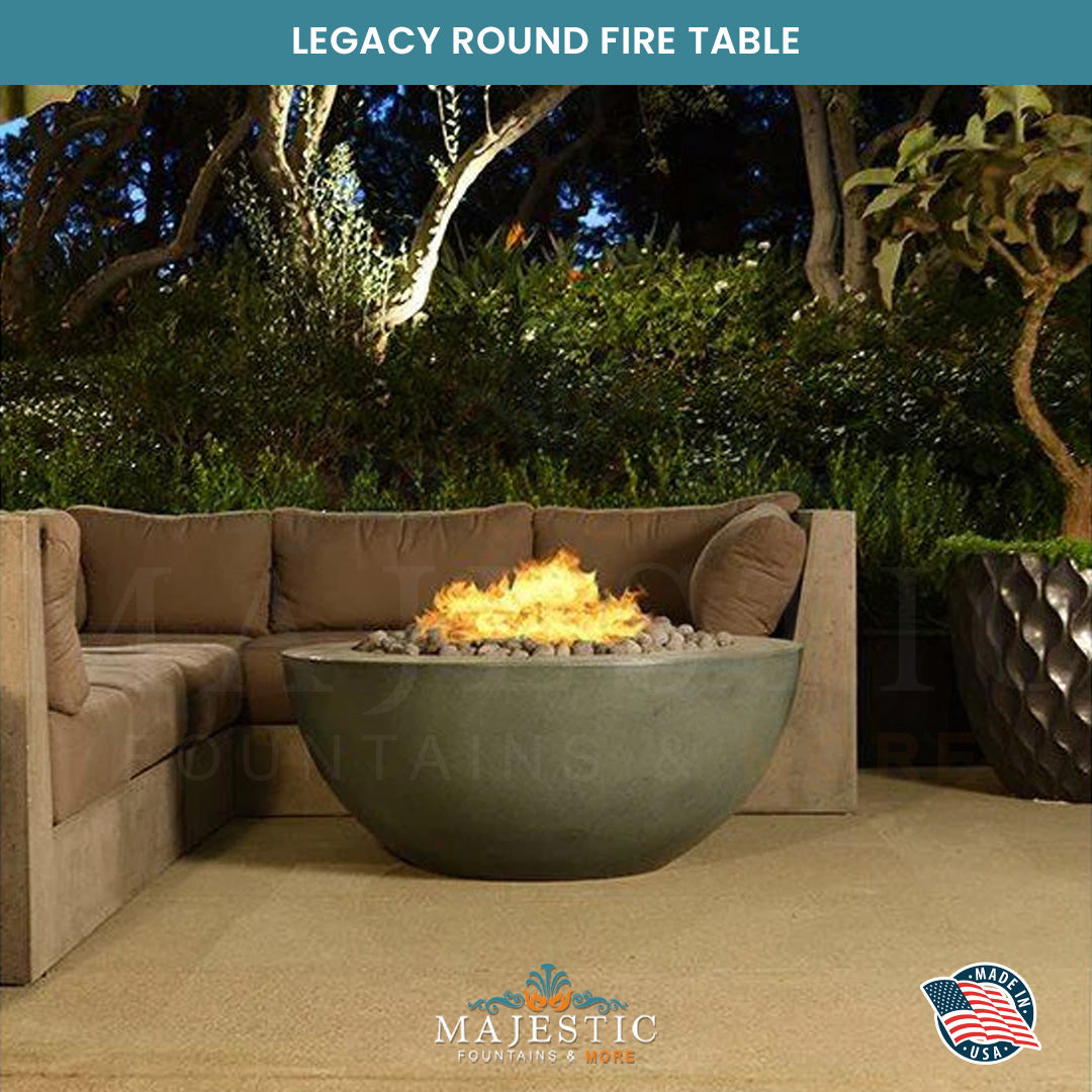 Legacy Round Fire Table in GFRC Concrete - Majestic Fountains