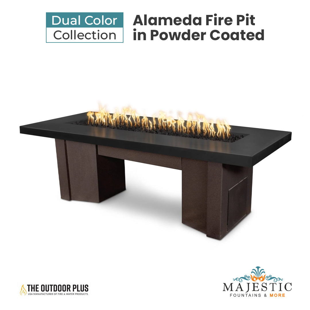 Alameda Fire Pit Table in Dual Colored Powder Coated Metal by The Outdoor Plus + Free Cover