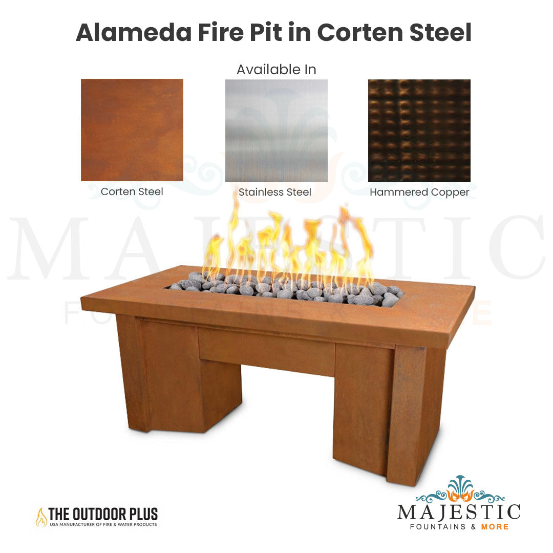 Alameda Fire Pit in Corten Steel - Majestic Fountains