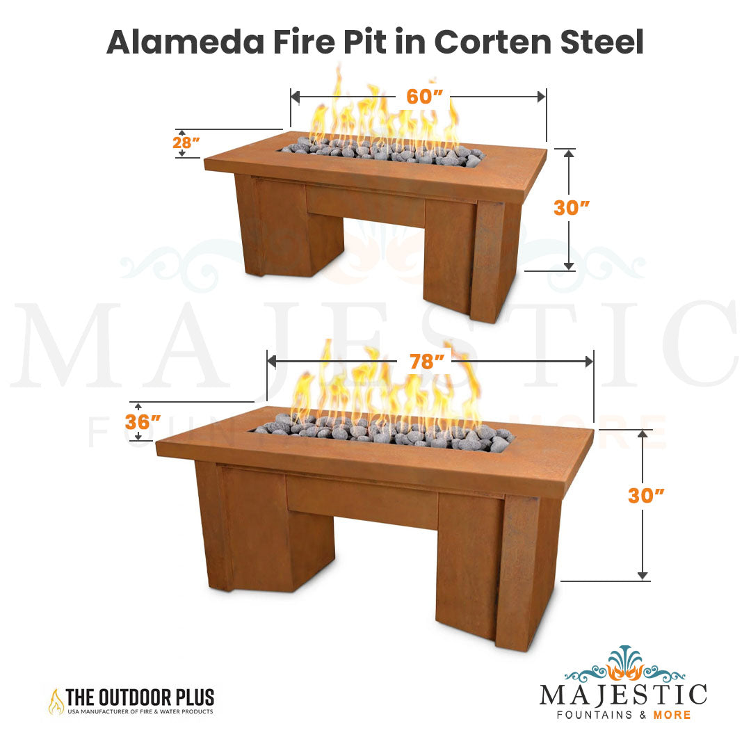 Alameda Fire Pit in Corten Steel Size - Majestic Fountains