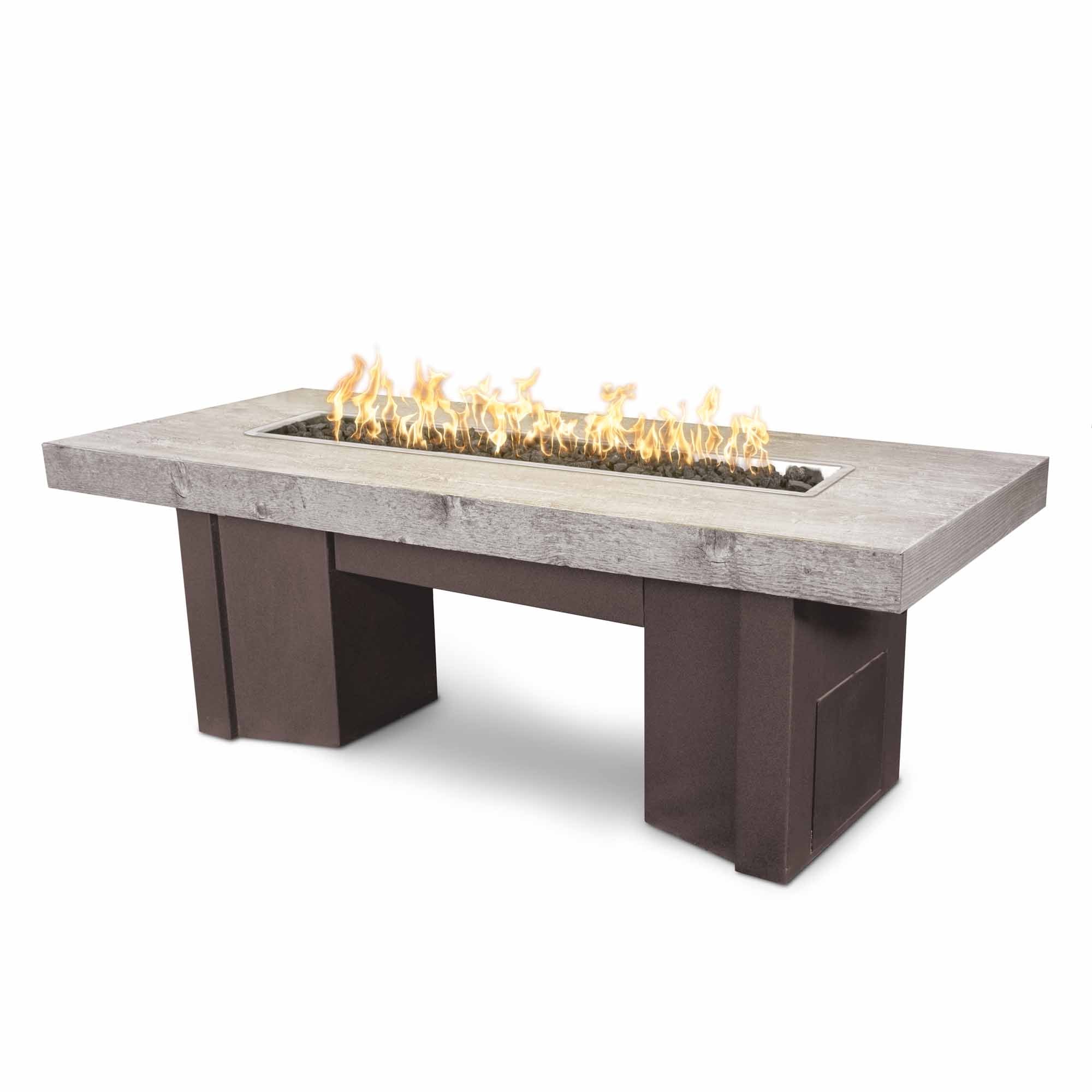 Alameda Fire Table with Wood Grain Top and Powder Coated Metal Base by The Outdoor Plus + Free Cover - Majestic Fountains and More
