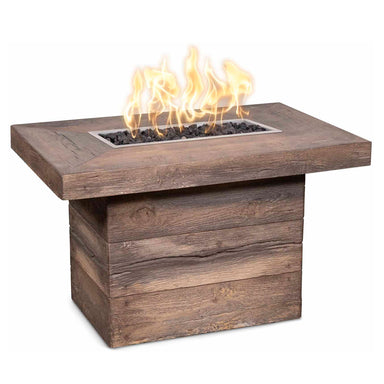 Alberta Rectangle Fire Pit in Wood Grain GFRC Concrete - Majestic Fountains