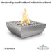 Avalon Square Fire Bowl in Stainless Steel - Majestic Fountains