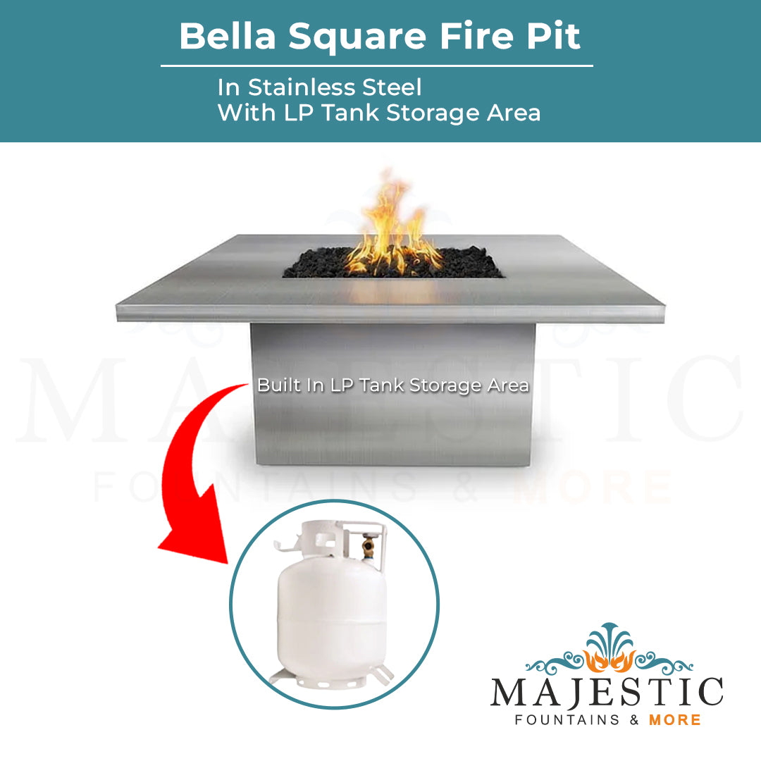 Bella Square Fire Pit in Stainless Steel - Majestic Fountains