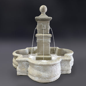 Bella Fountain with Quatrefoil Basin in Cast Stone - Majestic Fountains and More