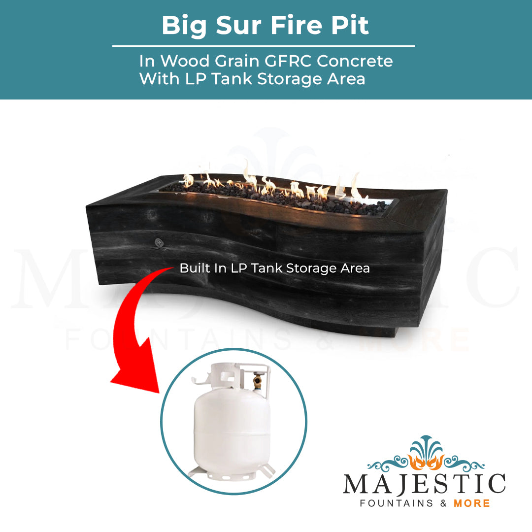 Big Sur Fire Pit in Wood Grain Concrete - Majestic Fountains