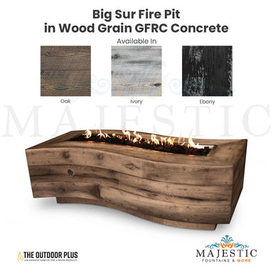 Big Sur Fire Pit in Wood Grain GFRC Concrete - Majestic Fountains