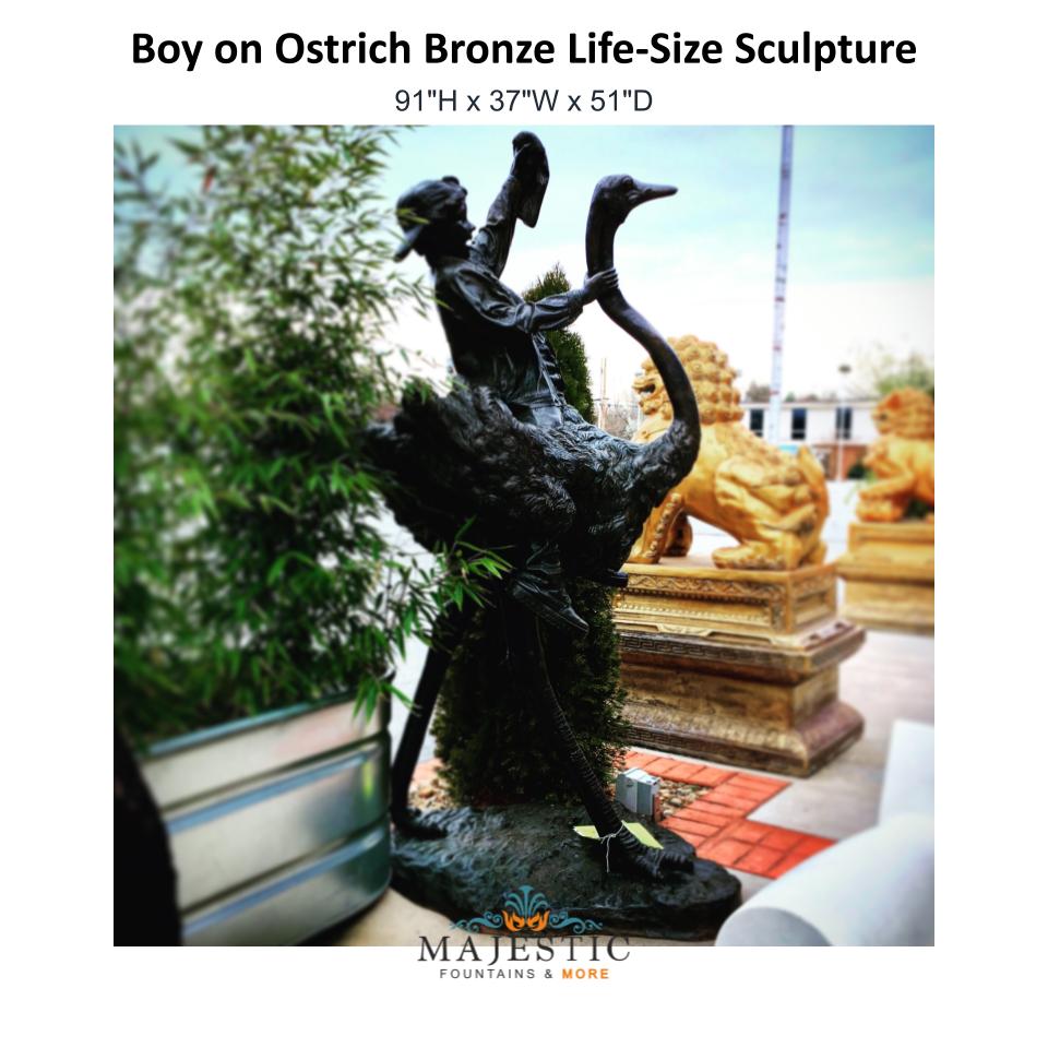 Boy on Ostrich Bronze Life-Size Sculpture