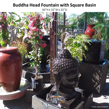 Buddha Head Fountain with Square Basin - Majestic Fountains and More