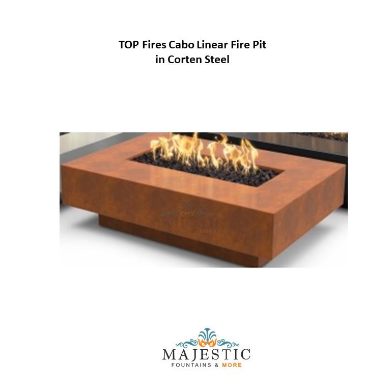 TOP Fires Cabo linear Fire Pit in Corten Steel by The Outdoor Plus - Majestic Fountains