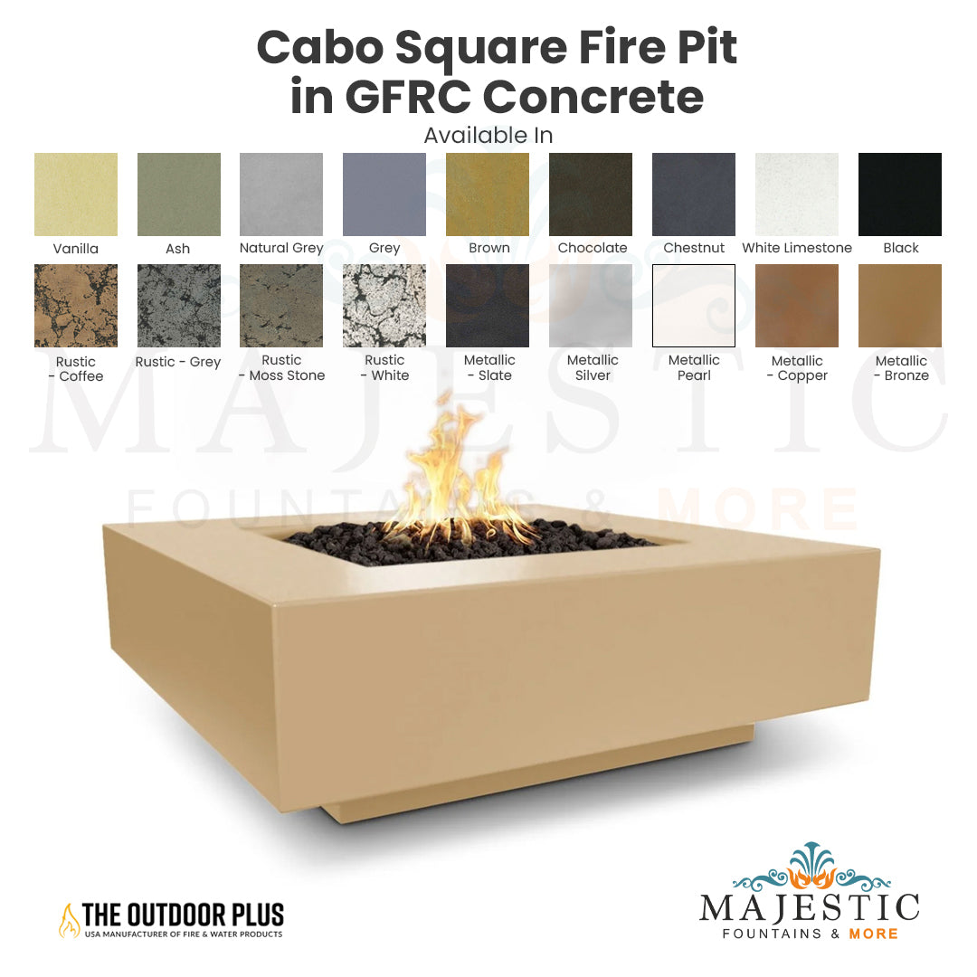 Cabo Square Fire Pit in GFRC Concrete - Majestic Fountains