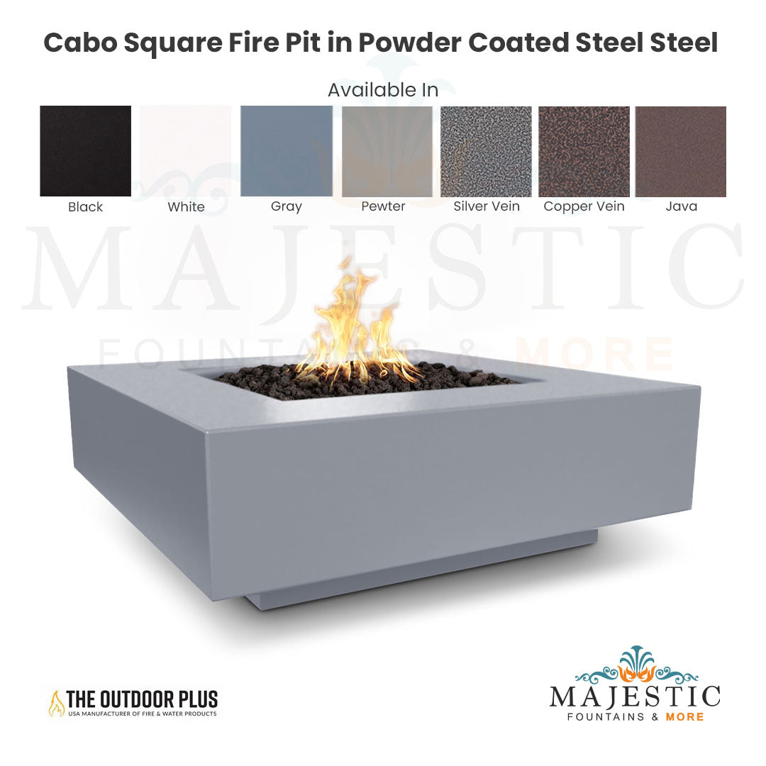 Cabo Square Fire Pit in Powder Coated Steel Steel - Majestic Fountains and More