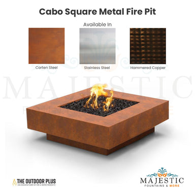 The Outdoor Plus Cabo Square Metal Fire Pit - Majestic Fountains