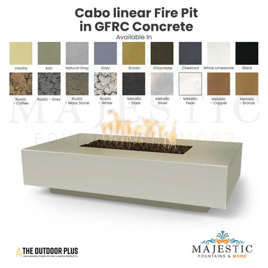 Cabo linear Fire Pit in GFRC Concrete - Majestic Fountains