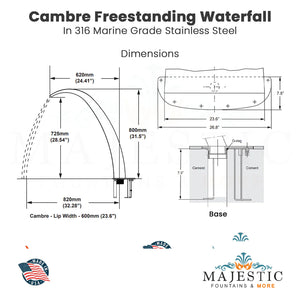 Cambre Freestanding Waterfall - Majestic Fountains