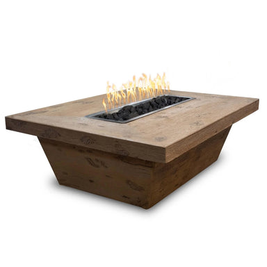 Carson Rectangle 16" Tall Fire Pit in Wood Grain GFRC Concrete - Majestic Fountains