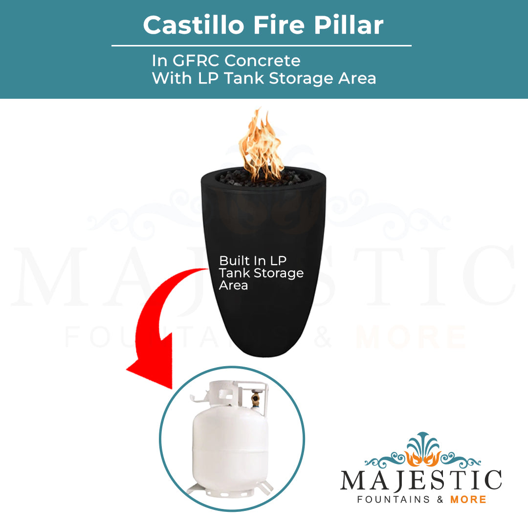 Castillo Fire Pillar in GFRC Concrete - Majestic Fountains