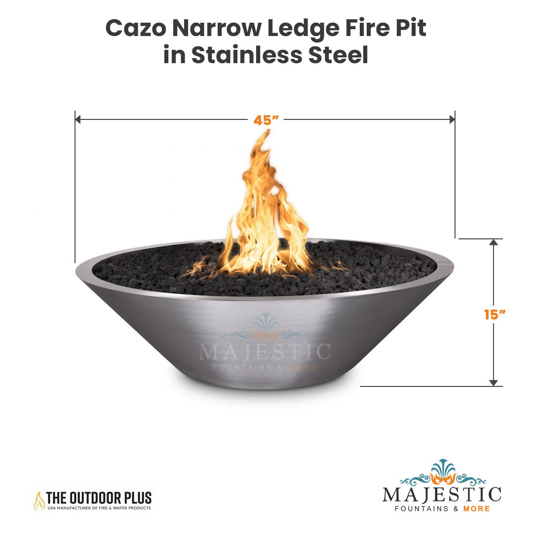 Cazo Narrow Ledge Fire Pit in Stainless Steel Size - Majestic Fountains