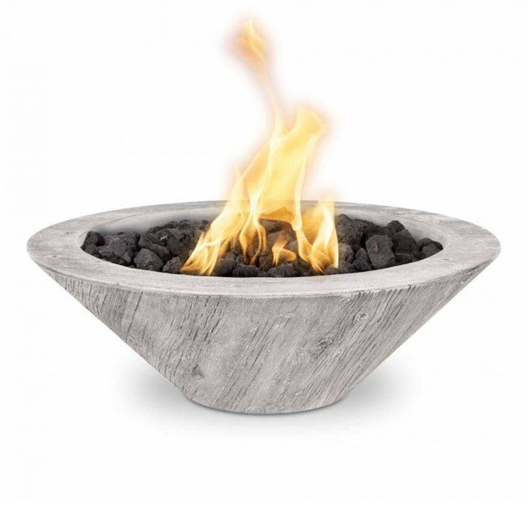 Cazo Round Fire Bowl in Wood Grain GFRC Concrete - Majestic Fountains