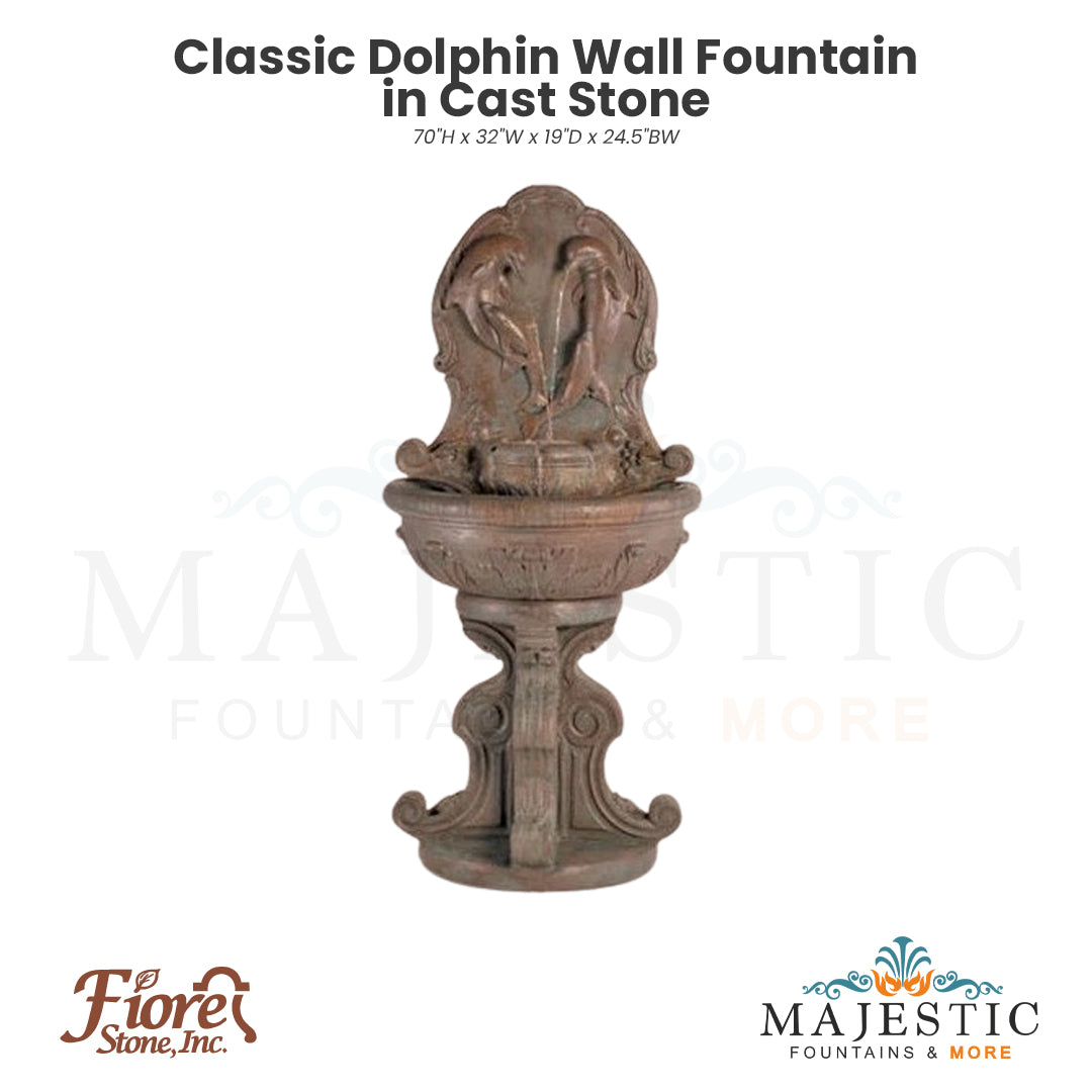 Classic Dolphin Wall Fountain - Majestic Fountains