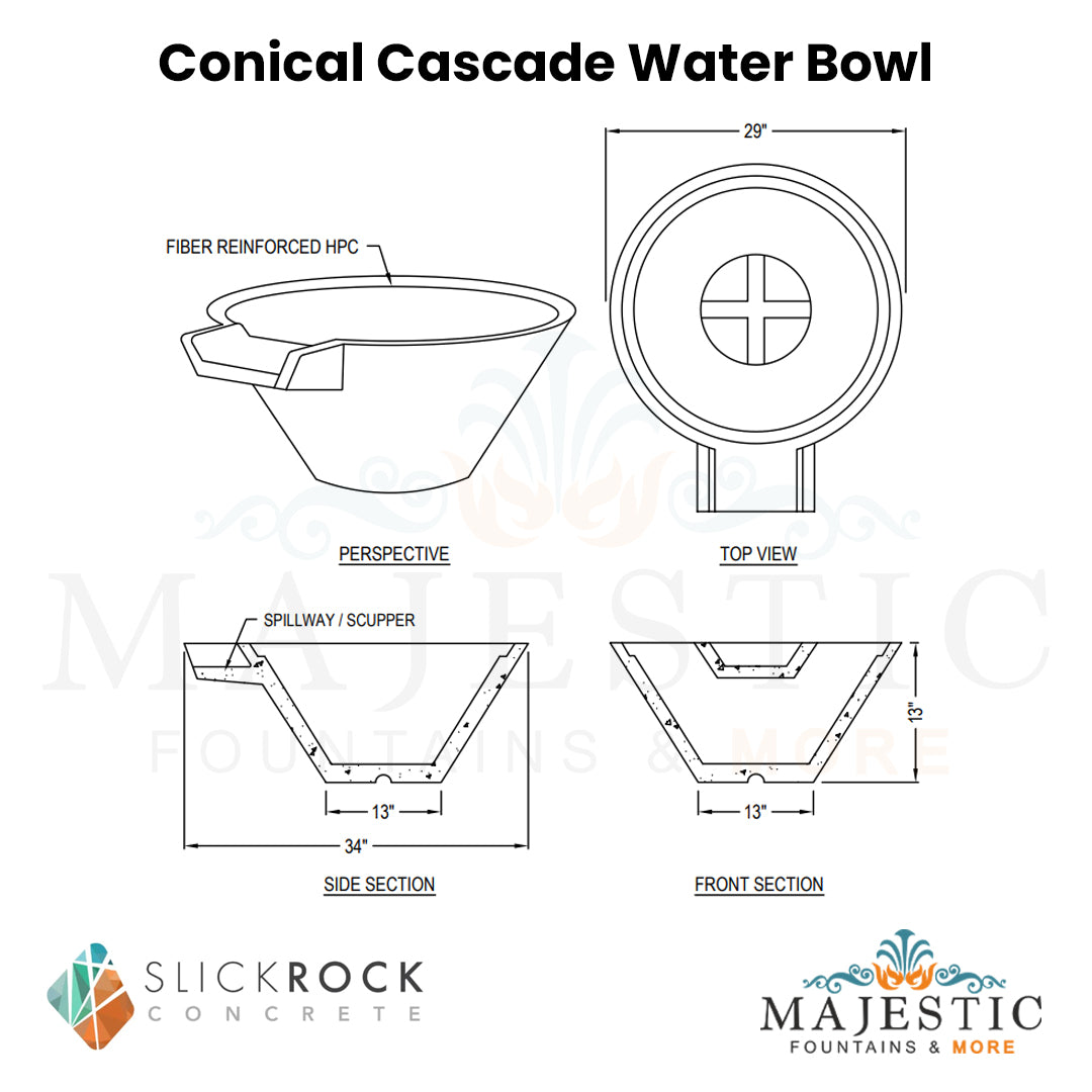 Slick Rock 29"D Conical Cascade Water Bowl in Composite Fiberglass