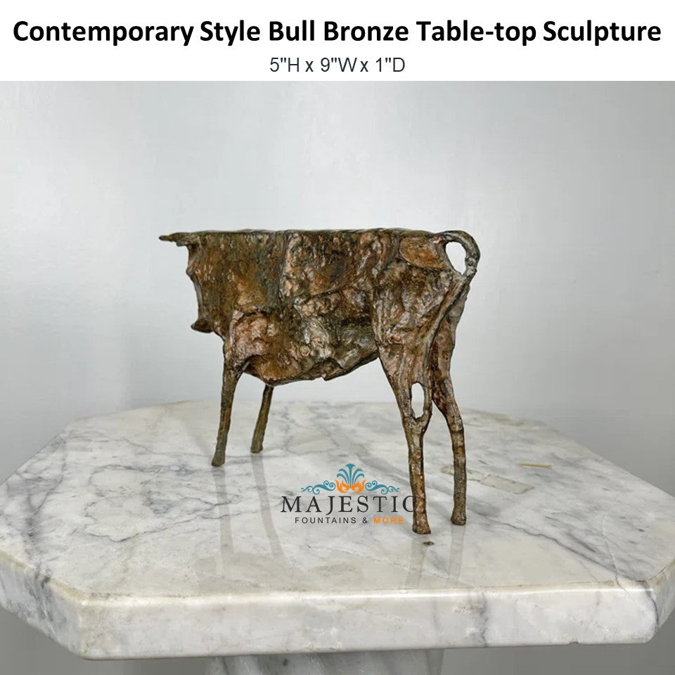 Contemporary Style Bull Bronze Table-top Sculpture - Majestic Fountains ...