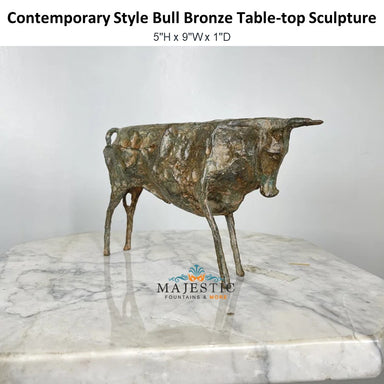 Contemporary Style Bull Bronze Table-top Sculpture - Majestic Fountains and More.