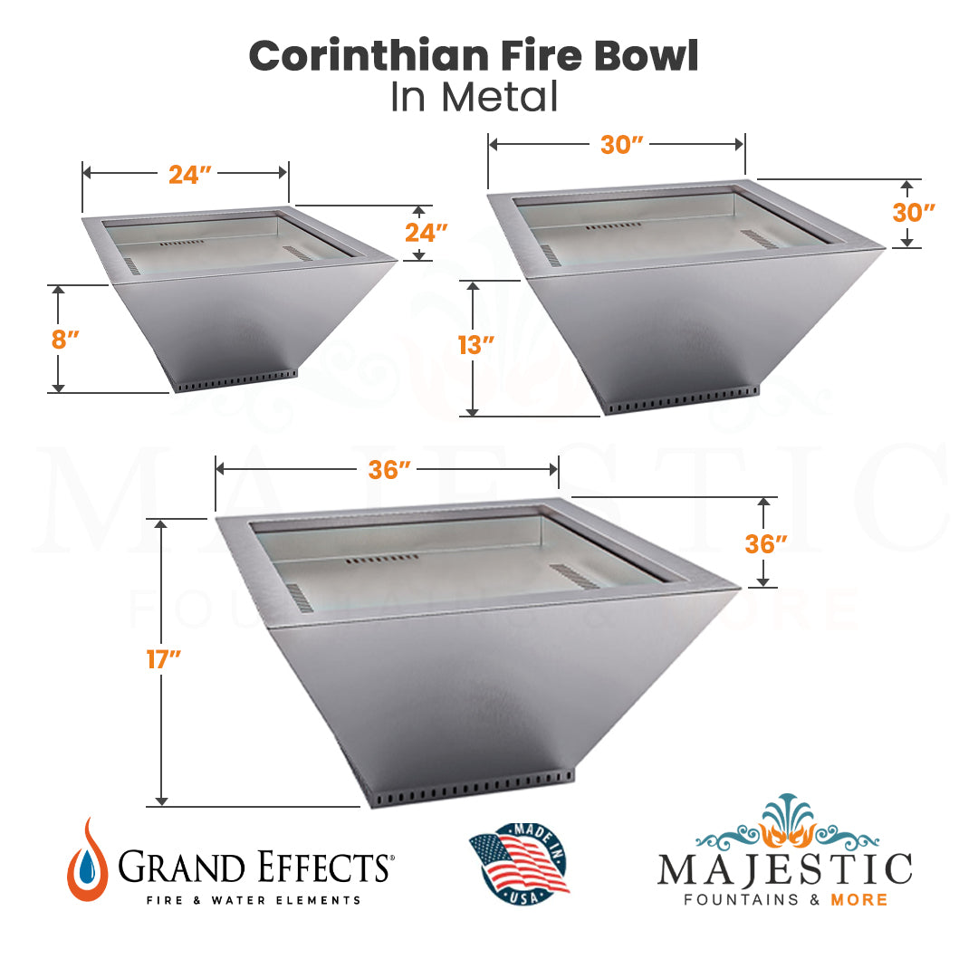 Corinthian Metal Fire Bowl by Grand Effects -Majestic Fountains & More