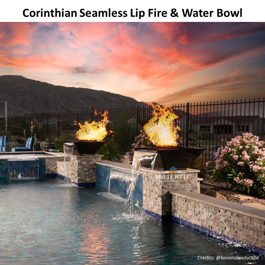 Corinthian Seamless Lip Fire & Water Bowl Artisan Series in Metal by Grand Effects - Majestic Fountains and More