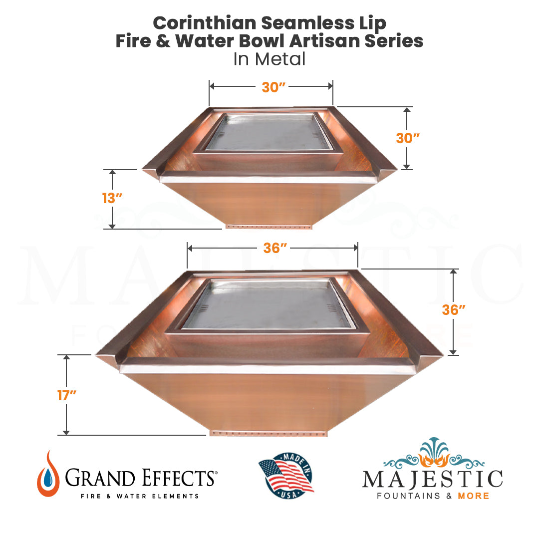 Corinthian Seamless Lip Fire and Water Bowl Artisan Series in Metal by Grand Effects - Majestic Fountains & More