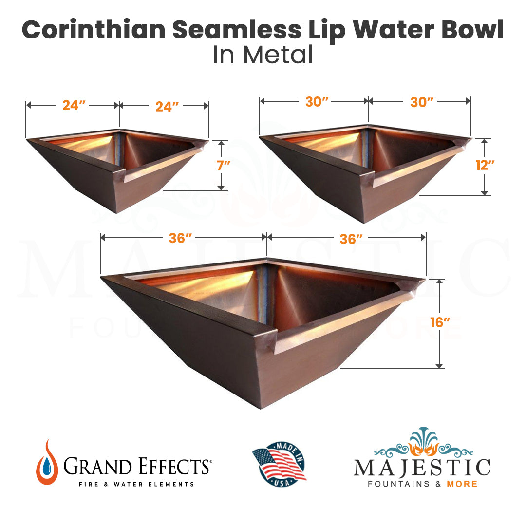 Corinthian Seamless Lip Water Bowl in Metal by Grand Effects - Majestic Fountains & More