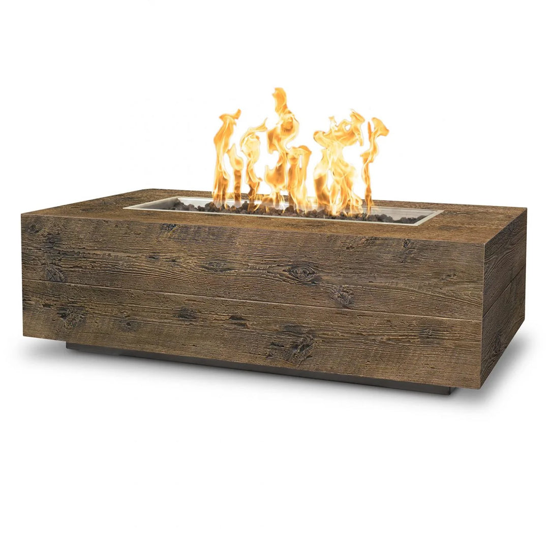 Coronado Rectangle Fire Pit in Wood Grain GFRC Concrete - Majestic Fountains