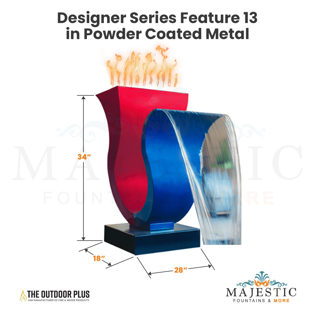 Designer Series Feature 13 Fire and Water Scupper in Powder Coated Metal by The Outdoor Plus - Majestic Fountains and More