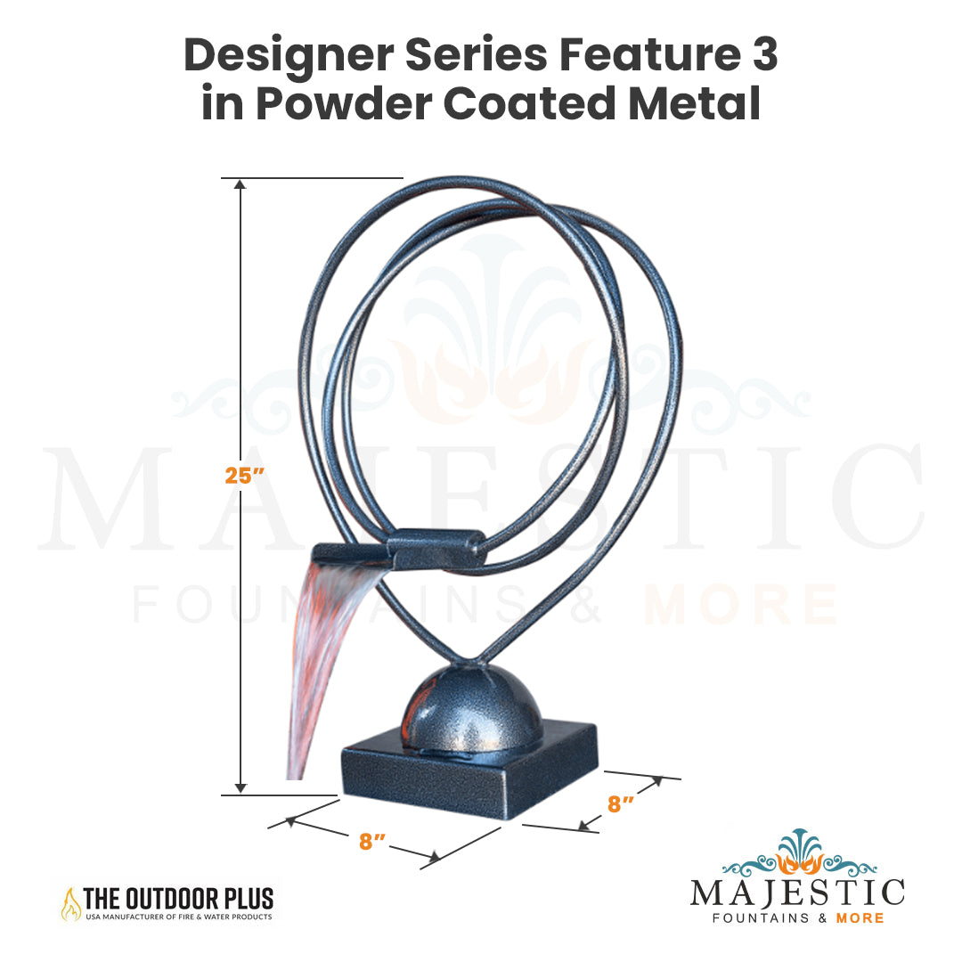 Designer Series Feature 3 Waterfall in Powder Coated Metal by The Outdoor Plus - Majestic Fountains and More